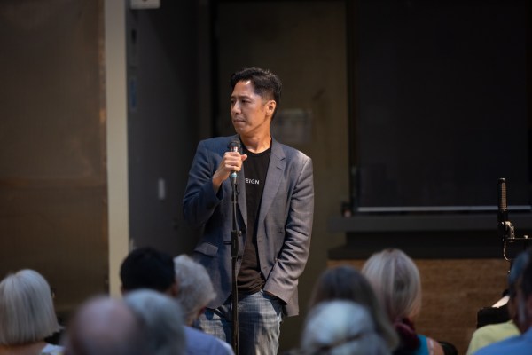 Patrick Castillo discussed his piece "ephemera" at the Armory Lobby for CMNW 2023. Photo by Shawnte Sims.