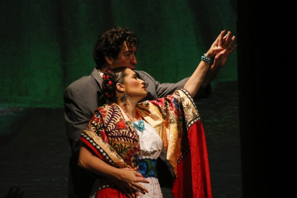 Catalina Cuervo as Frida and Bernardo Bermudez as Diego Rivera in Anchorage Opera's 2020 production of Frida. Photo by Kathleen Behnke, courtesy of Anchorage Opera.