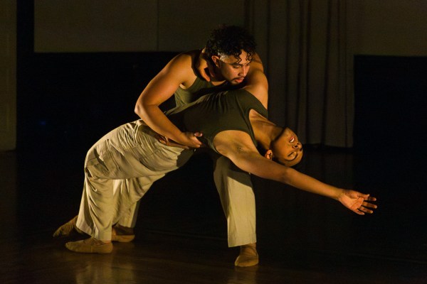 Shaun Keylock's "Calamus" featured a tender duet by dancers Irvin Torres-Hernandez (l) and Omar Vargas. Photo by Chelsea Petrakis.