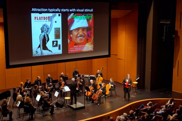 Neuroscientist Larry Sherman and Portland Chamber Orchestra at The Reser on Valentine's Day. Photo by Joe Cantrell.
