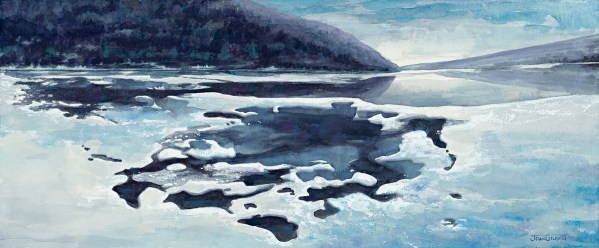 Winter Pools, watercolor (7.5 x 18.5) by Enterprise, OR artist Joan Gilbert.