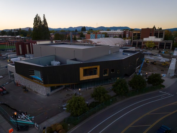 A recent aerial photo shows The Patricia Valian Reser Center for the Creative Arts as it nears completion. Photo courtesy of the Patricia Reser Center for the Arts.