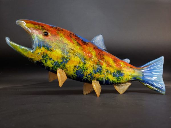Fused glass artist Ann Cavanaugh and glass blower Andy Nichols combine their talents in glass fish.