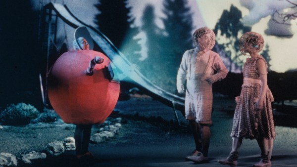 Adam and Eve confront the Apple-Man in a scene from "Once Within a Time"