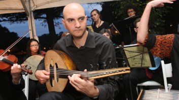 Kareem Roustom with oud at the 25th Anniversary of the Reves Center for International Studies in 2014. Photo by Skip Rowland.