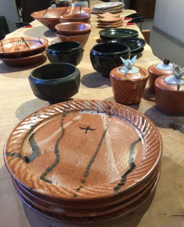 plates, bowls and bird jars on display at White Lotus Gallery