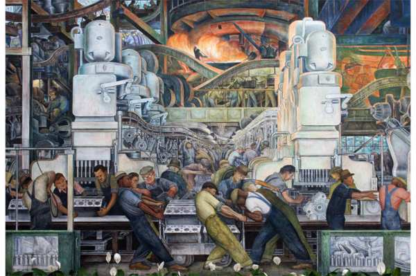 Mural from Diego Rivera's Detroit Industry in the Rivera Court, Detroit Institute of Arts.