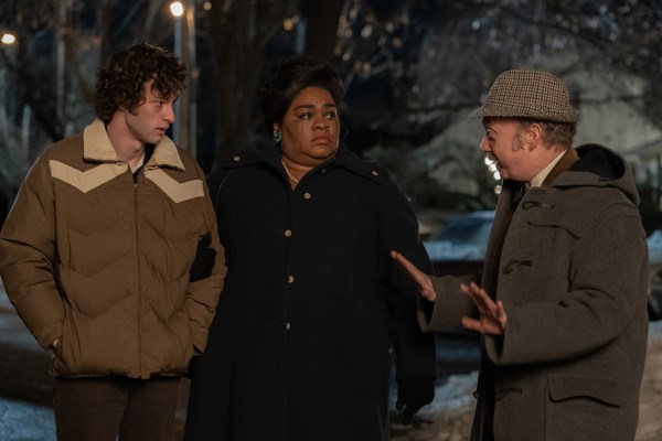 (Left to right) Dominic Sessa stars as Angus Tully, Da’Vine Joy Randolph as Mary Lamb and Paul Giamatti as Paul Hunham in director Alexander Payne’s "The Holdovers", a Focus Features release. Credit: Seacia Pavao / © 2023 Focus Features LLC