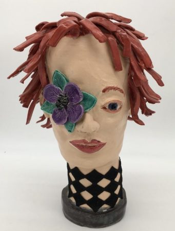 “Late Bloomer,” by Sam Jacobson (clay sculpture, 12 by 8 inches)