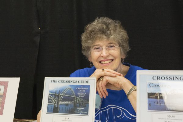 Besides co-founding the Florence Festival of Books, Judy Fleagle is known as the “bridge lady of the Oregon Coast” for a pair of books she has written on coastal spans. Photo courtesy: Florence Festival of Books