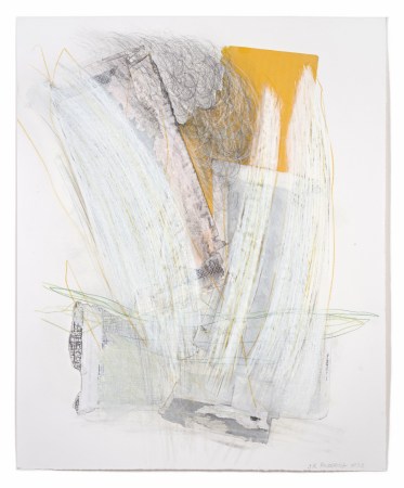 In art produced after Steve Pickering's accident, such as "Lighten Up #1," (mixed media and collage, 14 by 17 inches), the envelope is still present, but the dynamism is ramped up.