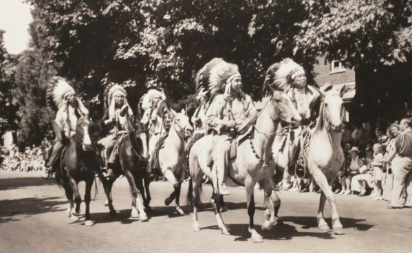 Native Americans parade in the Oregon Trail Pageant in about 1941. The Lane County History Museum was founded in 1951 to recall the pageant, which ran from 1926 to 1950, and the area's pioneer heritage, but has recently expanded its mission. Photo courtesy: Lane County History Museum