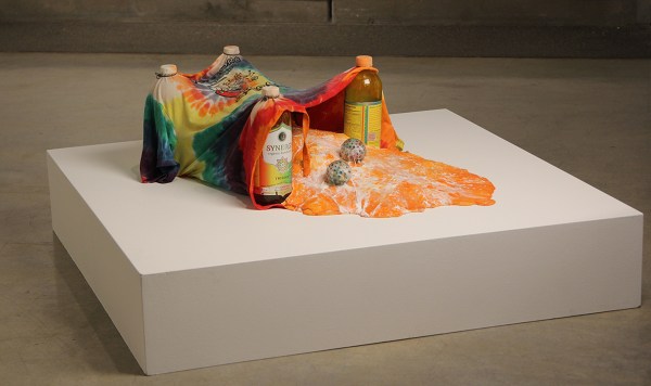 Ryan Kitson, "Fermentation Elastic", 12x35x24 inches, resin, glass,t-shirt, plaster, fidget balls, slime, lavender scented bath salt/Schneider Museum of Art