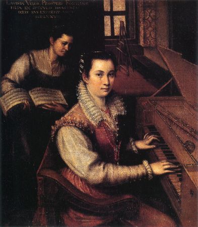 "Self-Portrait at the Clavichord with a Servant" by Lavinia Fontana, c. 1577