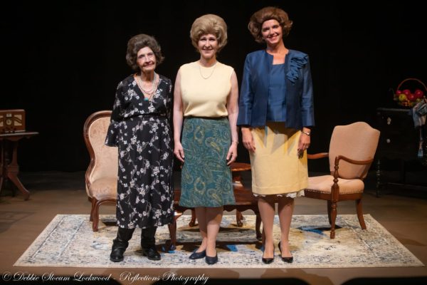 Sharon Morgan (from left), Cathy Willoughby, and Holly Spencer portrayed former First Ladies Lady Bird Johnson, Pat Nixon and Betty Ford in "Tea for Tree," which had its final performance Sunday at Gallery Theater in McMinnville. Photo by: Debbie Slocum Lockwood of Reflections Photography for Gallery Theater.