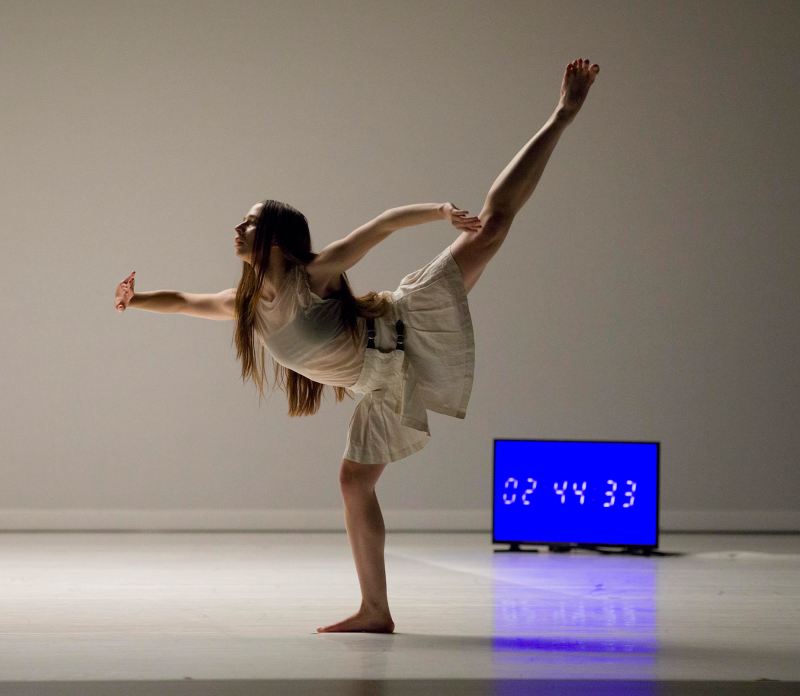 Lucia Tozzi dances before a timer counting down the minutes left for the dancers to improvise their performances in Joseph Hernandez’s "Fistful." Photo: Blaine Truitt Covert.