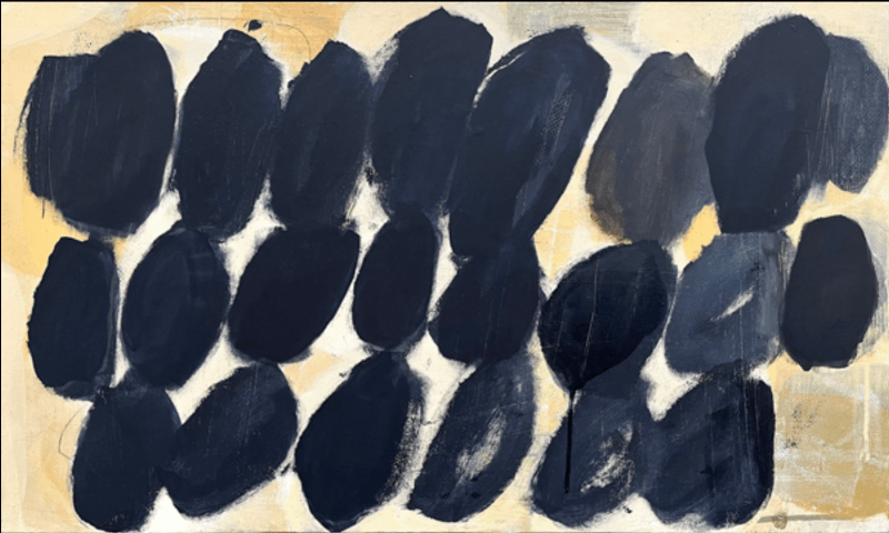 Abstract painting with black ovals on white background, suggesting musical notes. Thérèse Murdza, "untitled 23-61" (2023). Photo: Thérèse Murdza